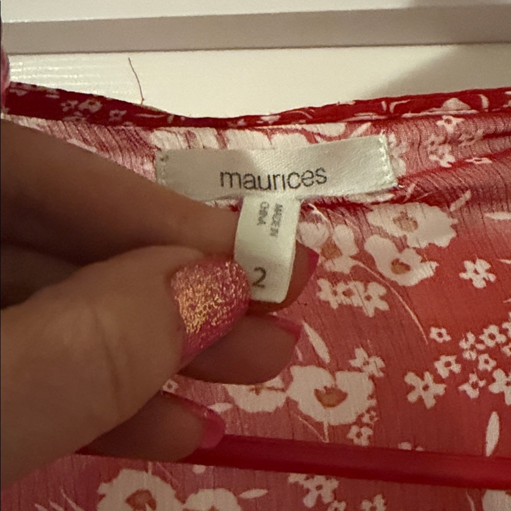 Maurices Red Floral Sheer Kimono Cardigan - Picture 2 of 5